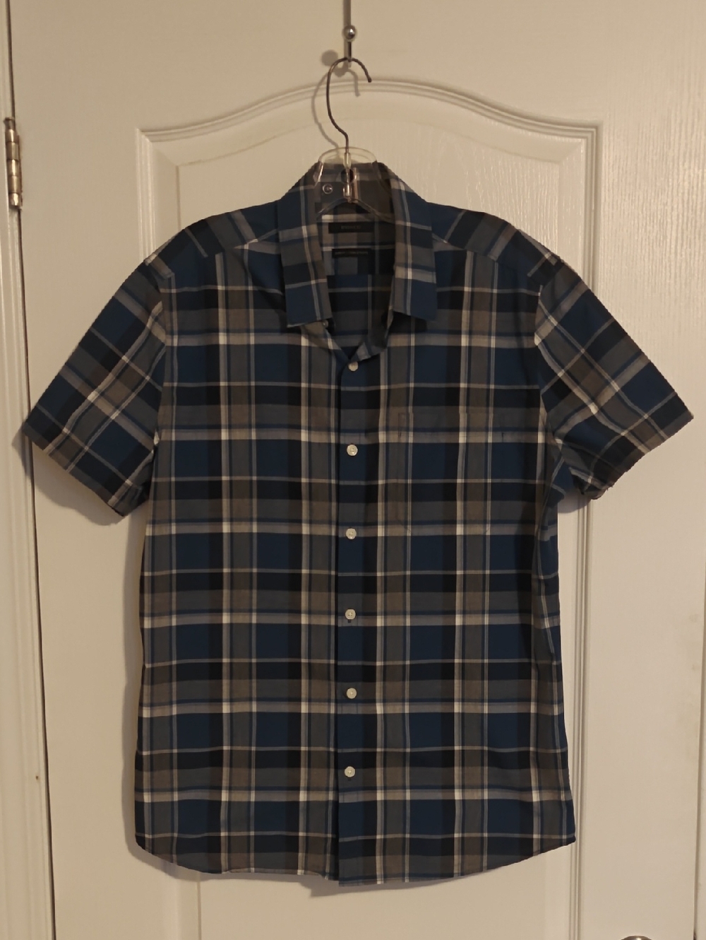 3/$65 RW&CO. Men's Navy and Gray Plaid Short-Sleeve Button-Down Shirt